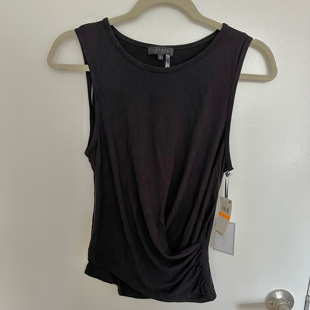 1. State Black Asymmetrical Ruched Tank Top